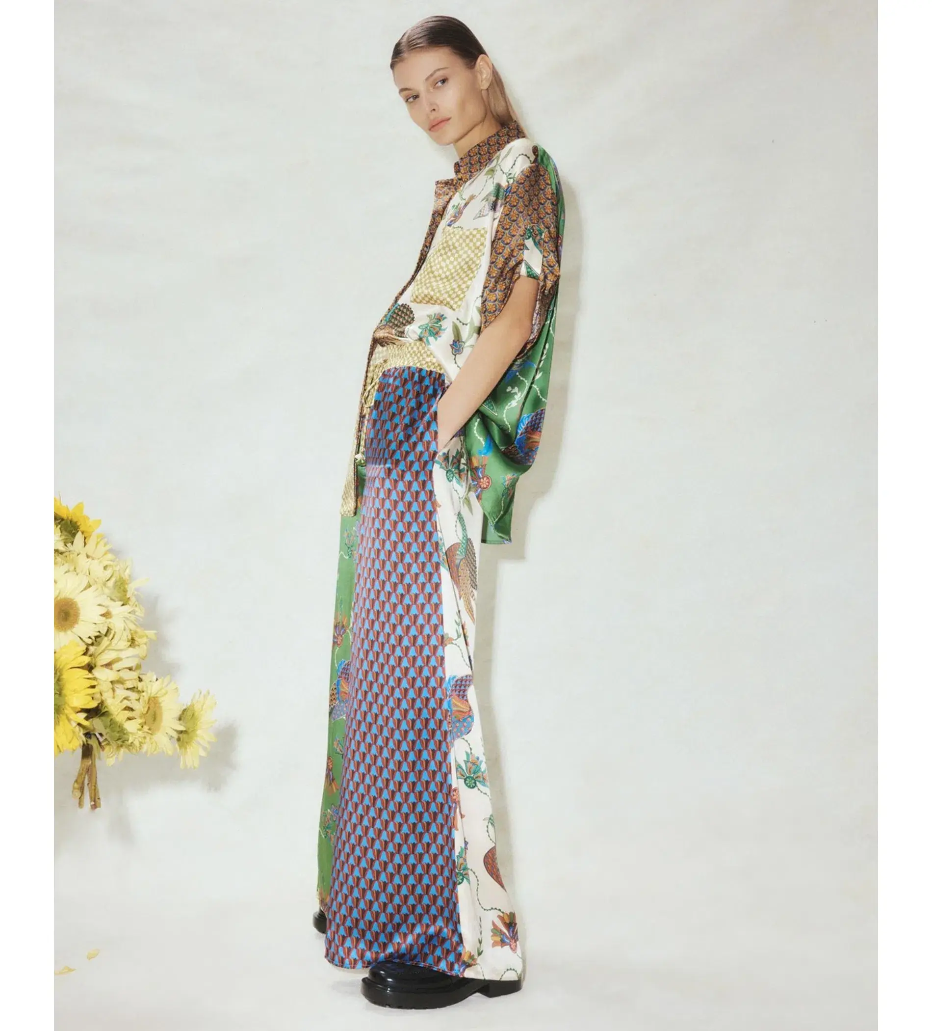 Alemais Birdie Spliced Silk Shirt and Pants Set Multi Print Size 14 - Image 2
