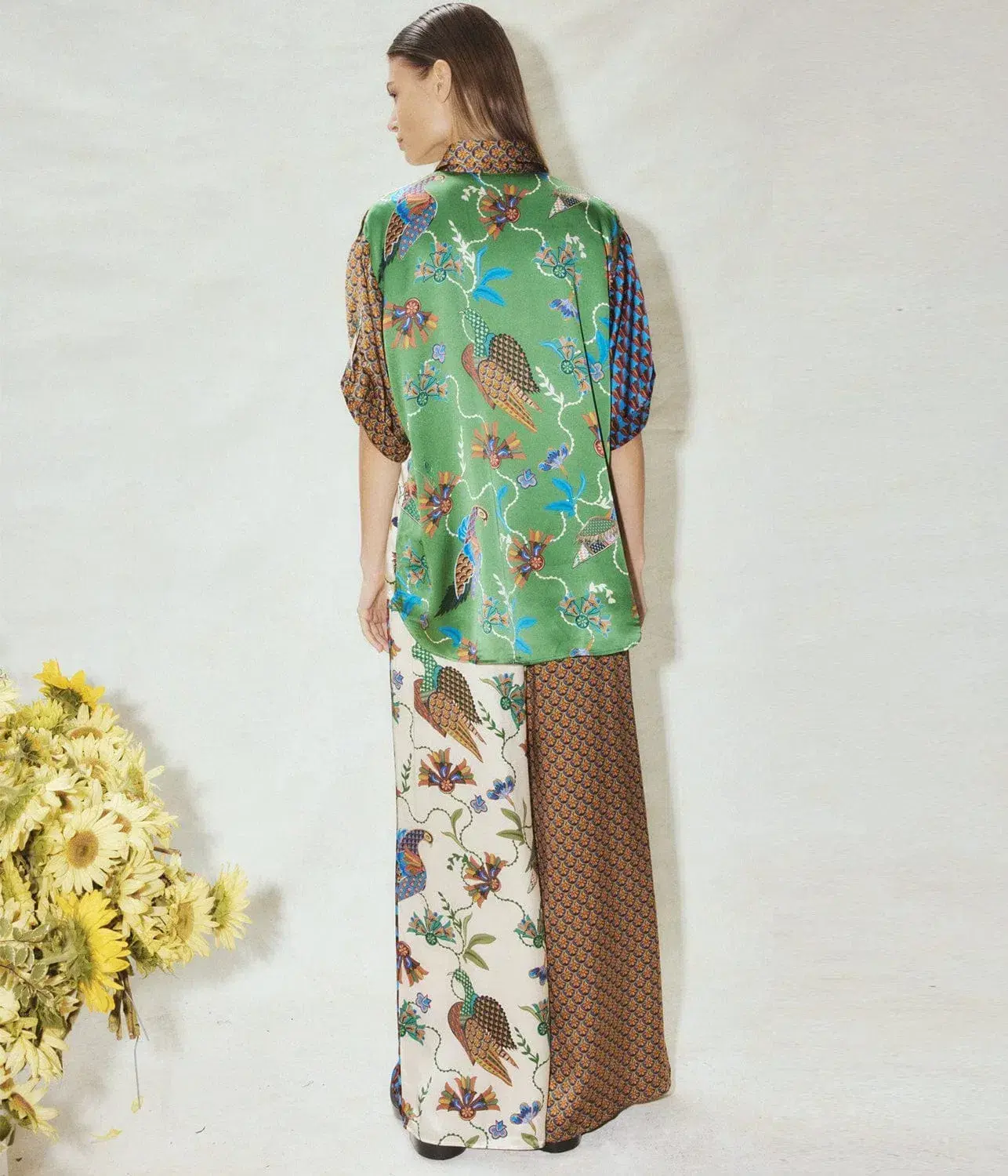 Alemais Birdie Spliced Silk Shirt and Pants Set Multi Print Size 14 - Image 3