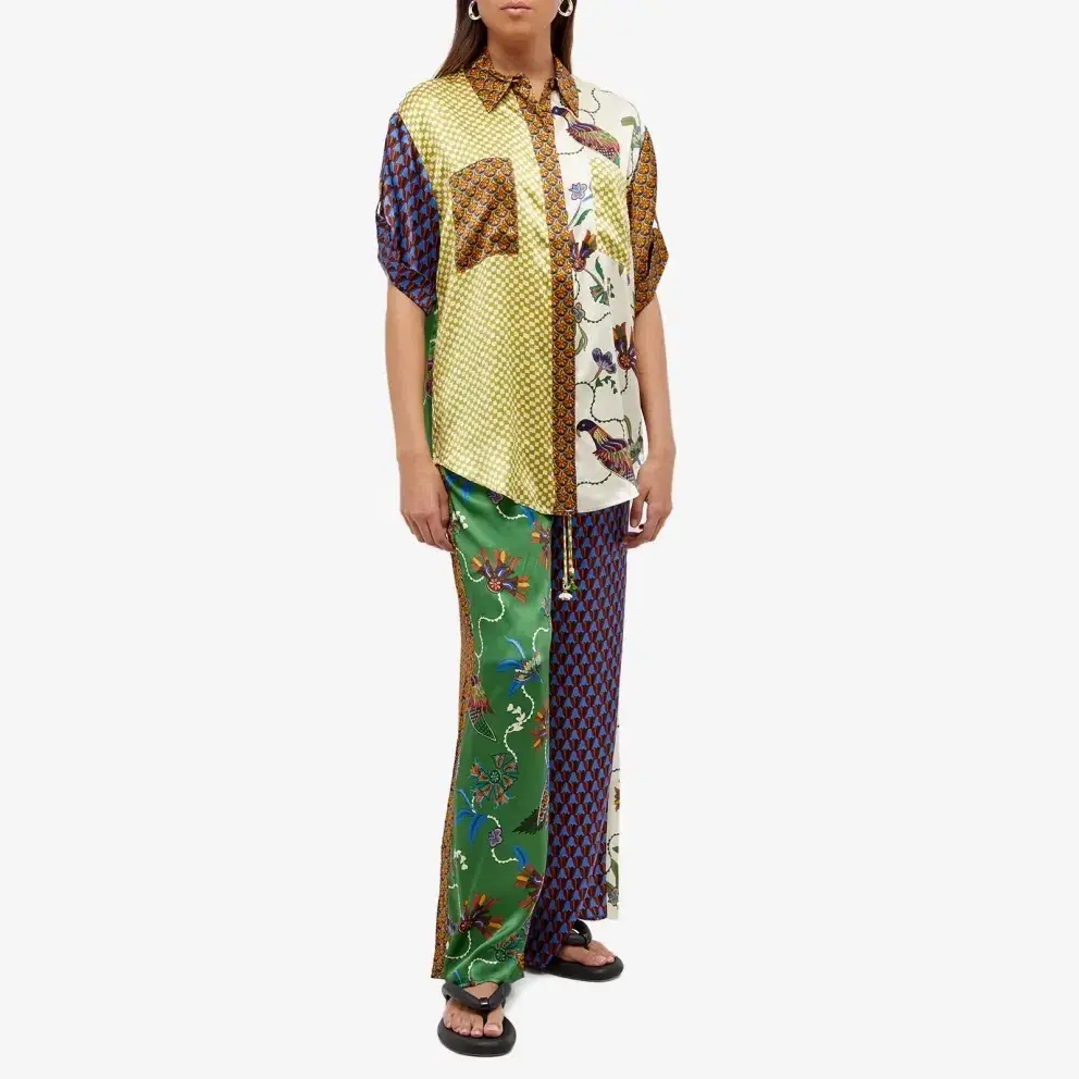 Alemais Birdie Spliced Silk Shirt and Pants Set Multi Print Size 14 - Image 4