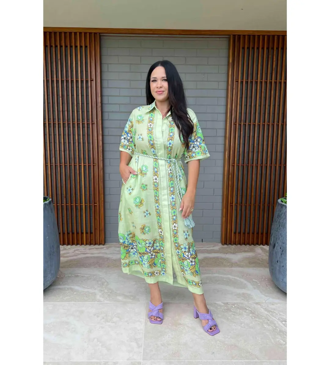 Alemais Velma Shirt Dress Green Size 14  for rent on The Volte - main image