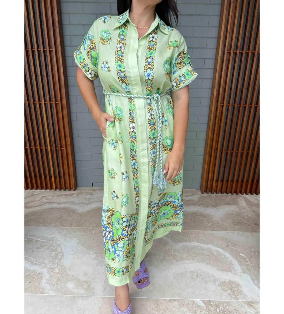 Alemais Velma Shirt Dress Green Size 14  for rent on The Volte - main image