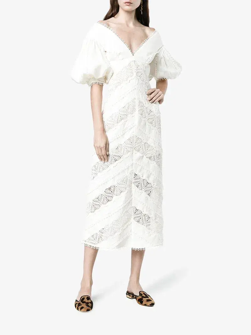 Zimmermann Painted Heart Chevron Midi Dress in White Size 2 / AU 12  - Image 2
