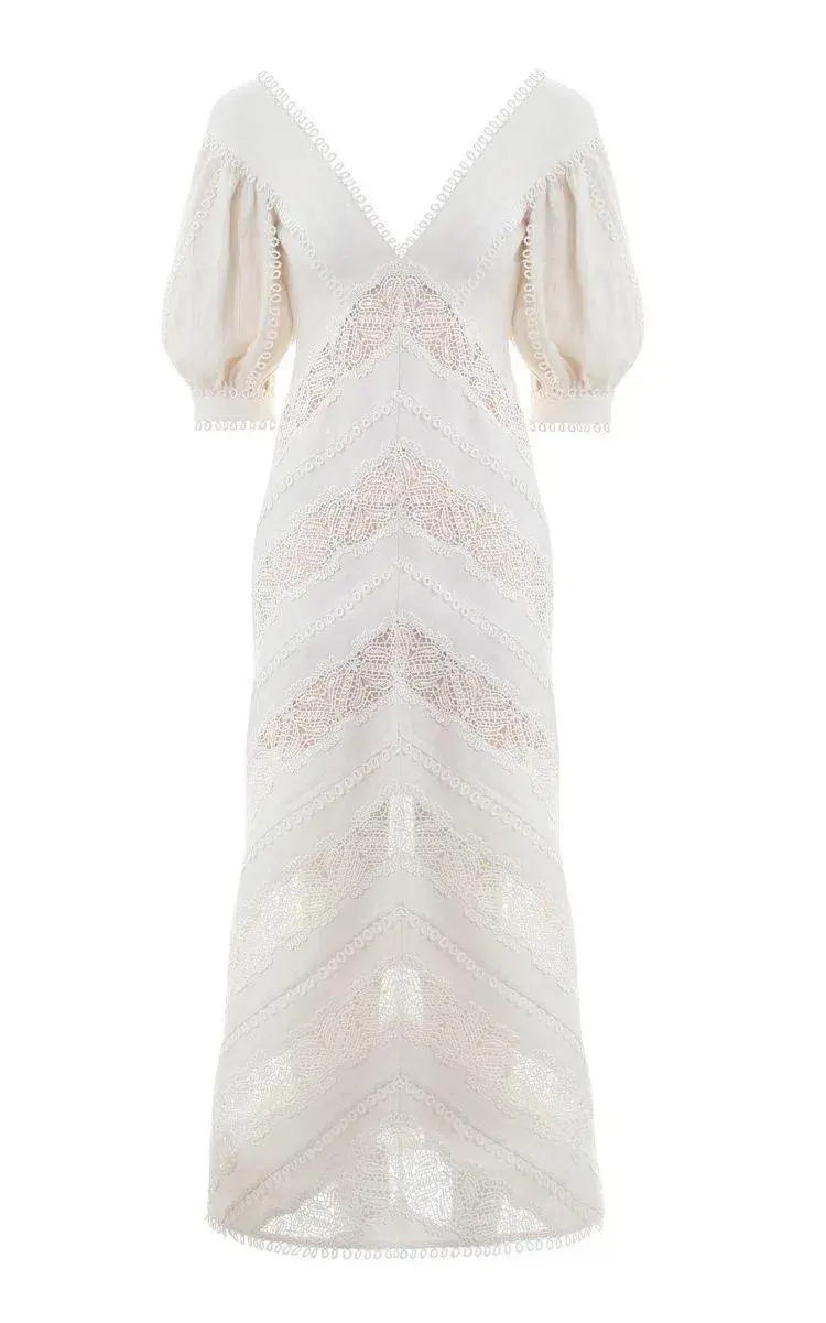 Zimmermann Painted Heart Chevron Midi Dress in White Size 2 / AU 12  - Image 4