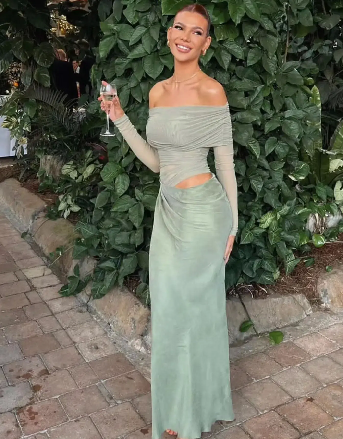 Benni Yasmin Off Shoulder Maxi Dress Pistachio Green Size 10 - Image 8