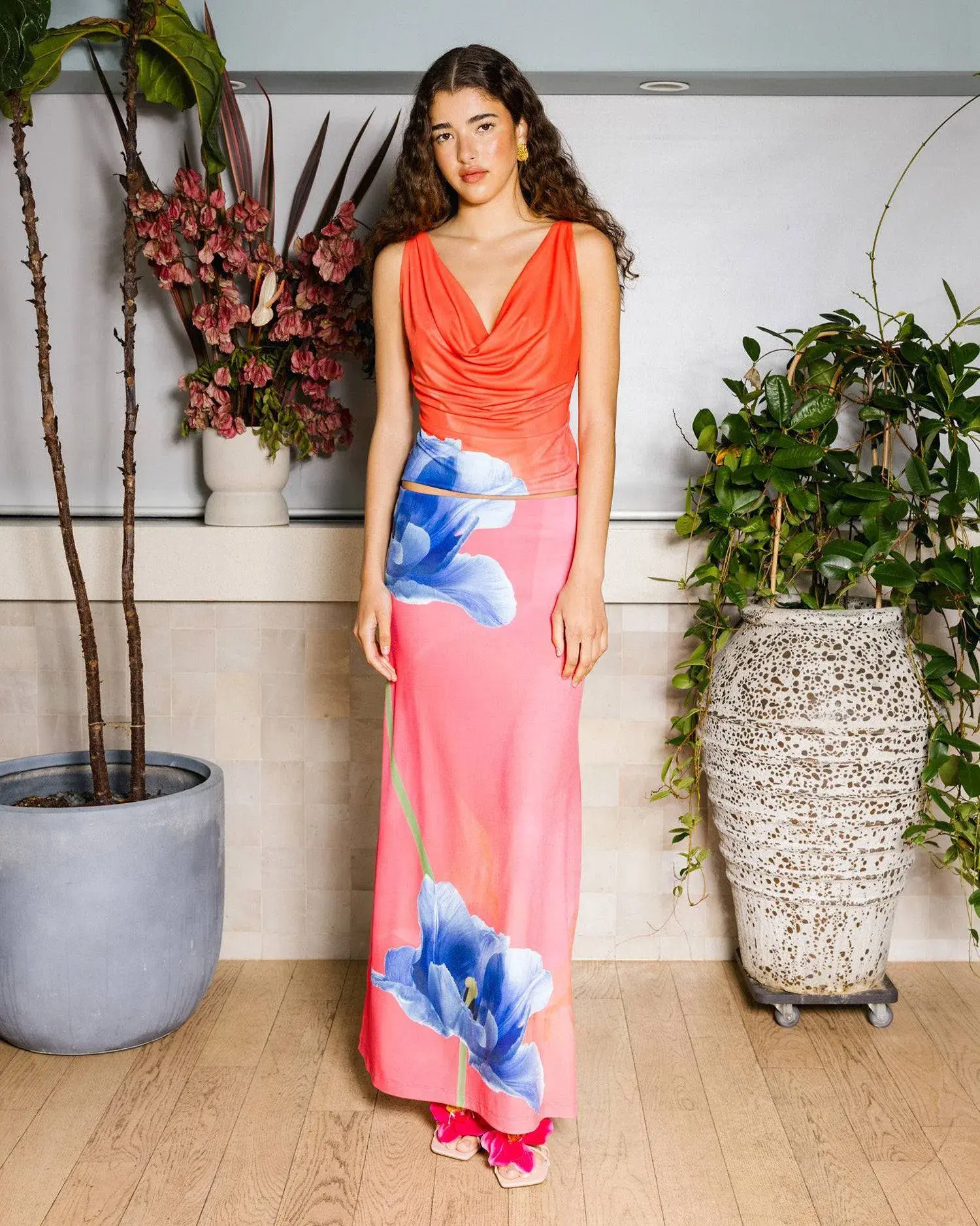 With Harper Lu Cowl Tank & Maxi Skirt Set in Contrast Poppy Size S / AU 8 - Image 1