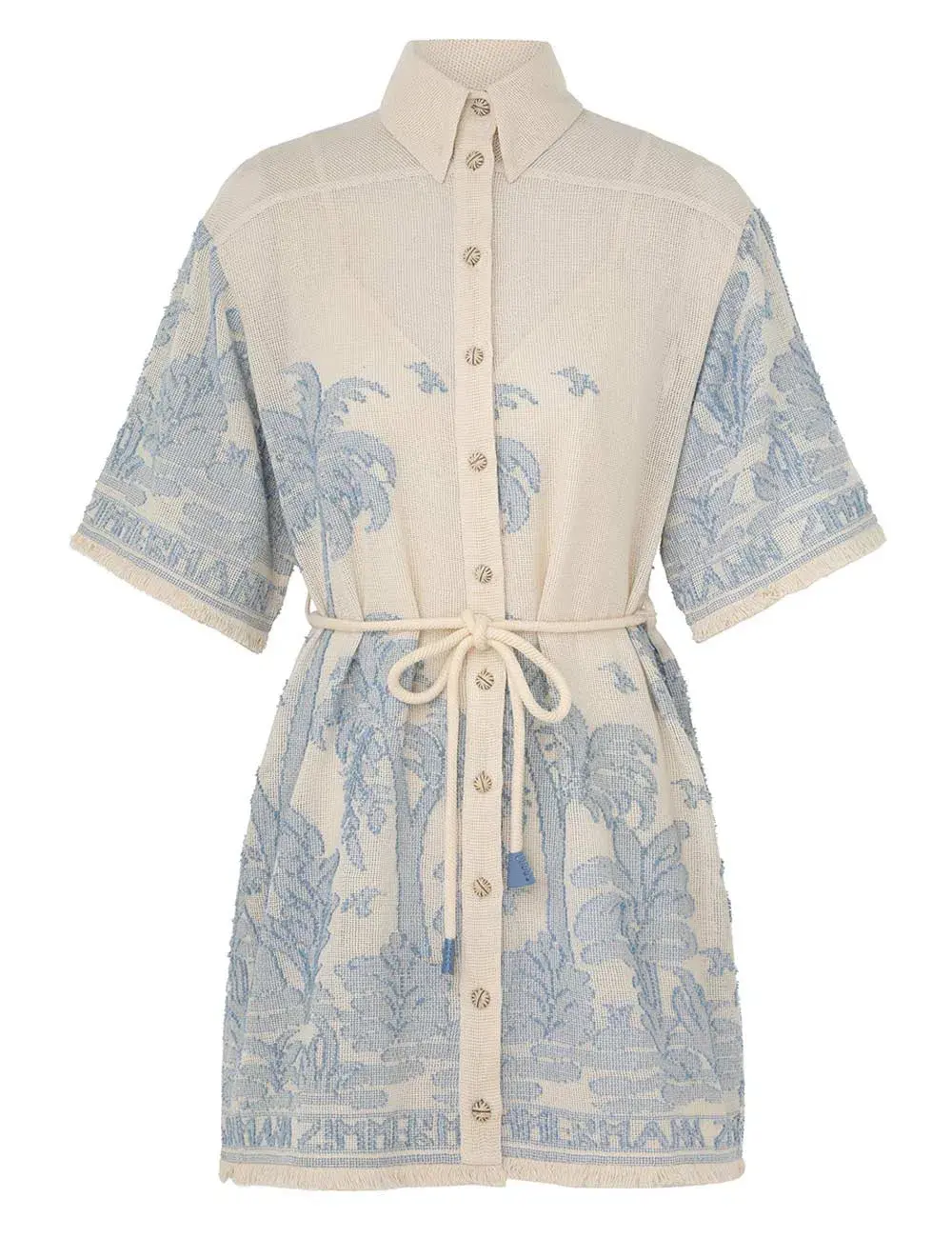 Zimmermann Ottie Palm Mini Shirt Dress Cream/Blue Size 0 / AU 8  - Image 3