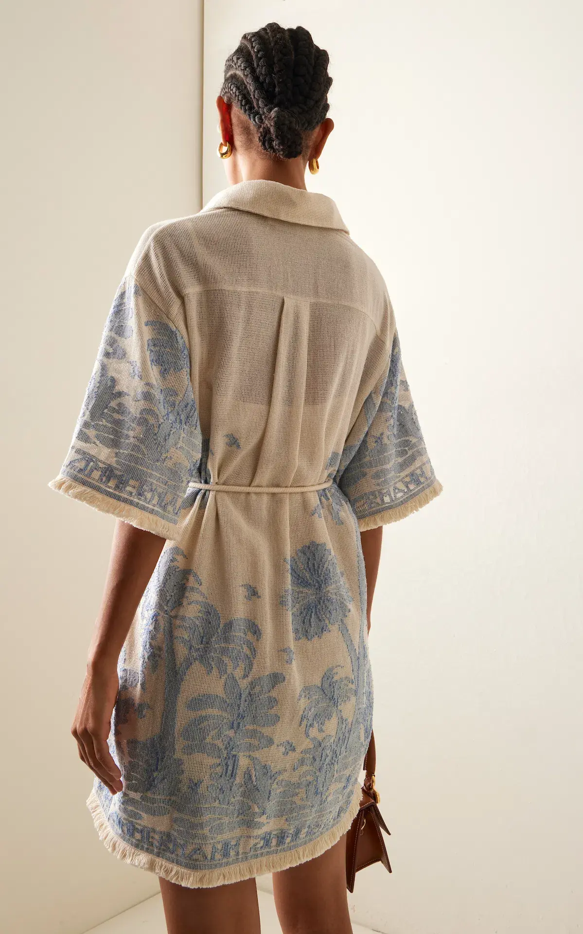 Zimmermann Ottie Palm Mini Shirt Dress Cream/Blue Size 0 / AU 8  - Image 2