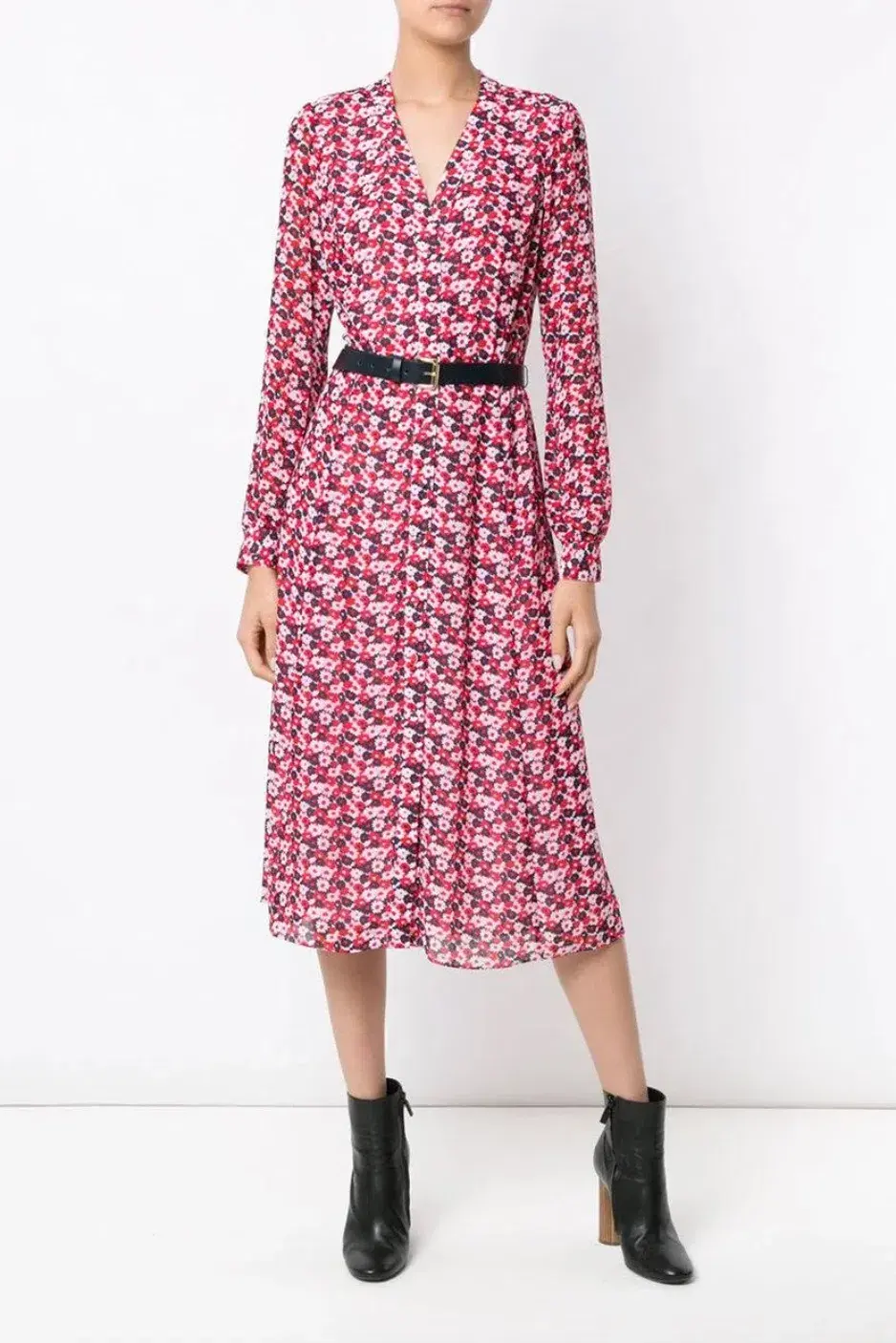 Michael Kors Red Floral Print Midi Shirt Dress AU 4  - Image 1