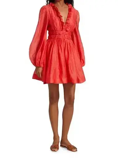 Zimmermann Prima Frill V Neck Mini Dress Red Size 2/Au12 - Image 1