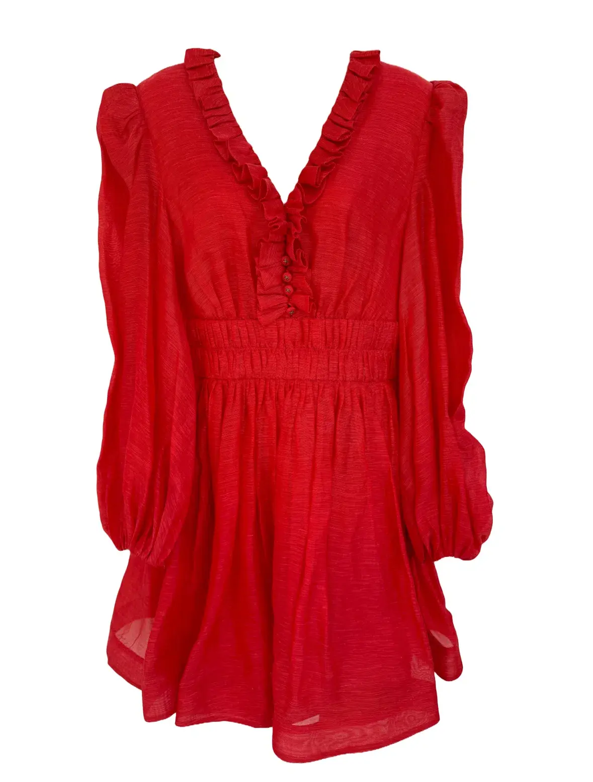 Zimmermann Prima Frill V Neck Mini Dress Red Size 2/Au12 - Image 4