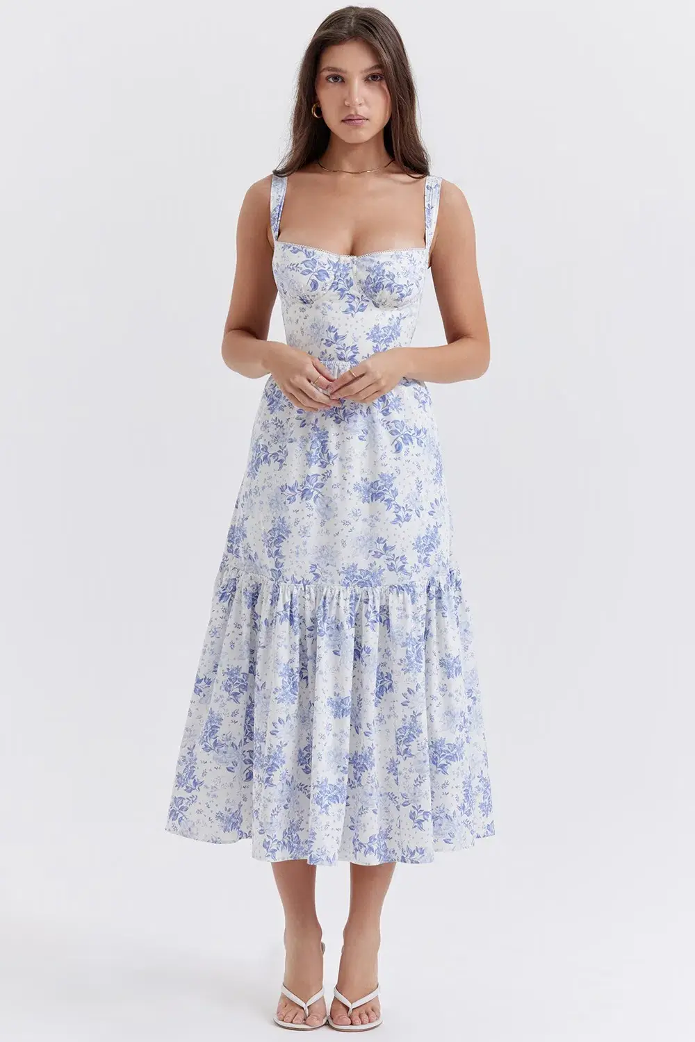House Of CB  Elia Blue Print Midi Sundress White Size 6 - Image 2
