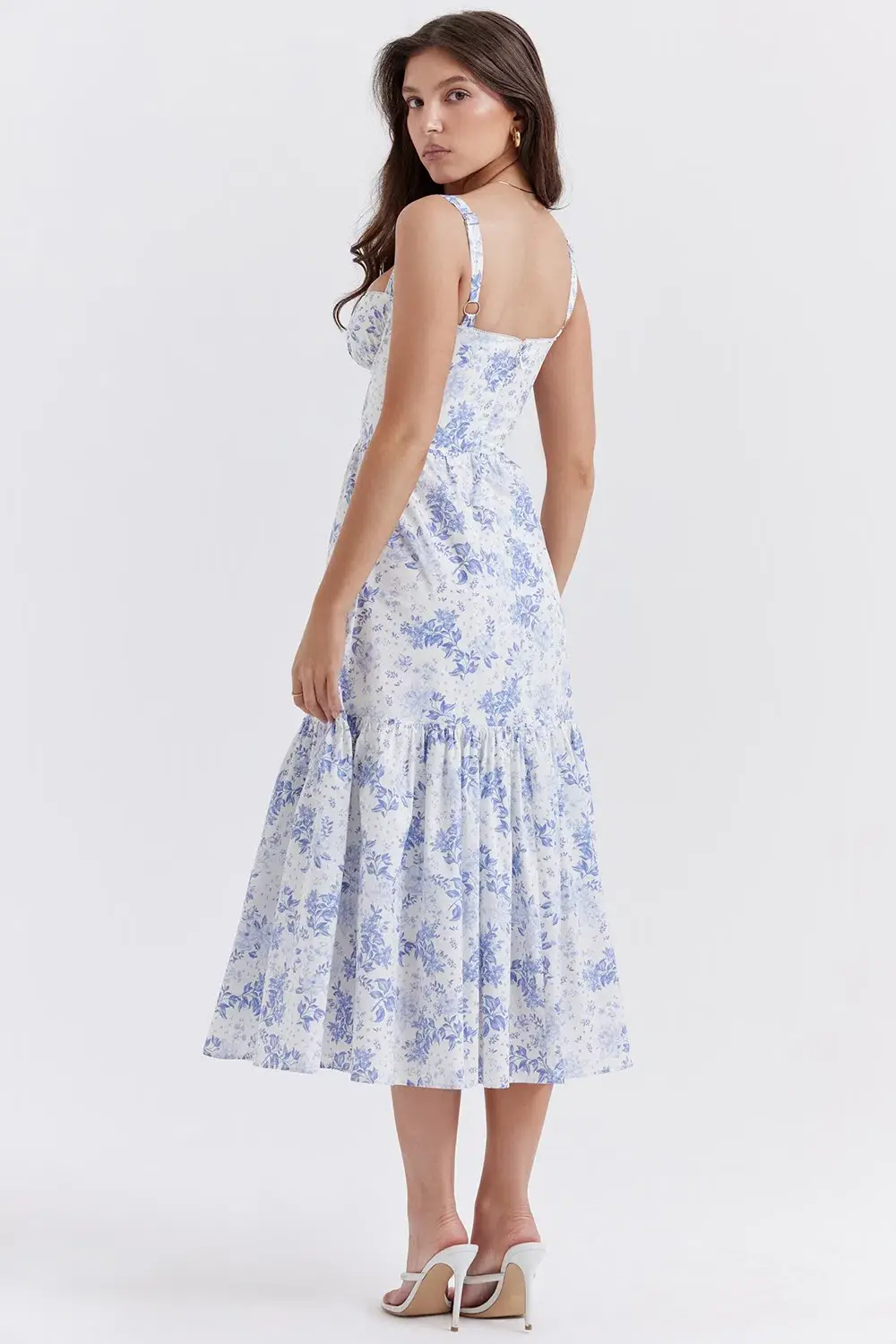House Of CB  Elia Blue Print Midi Sundress White Size 6 - Image 7