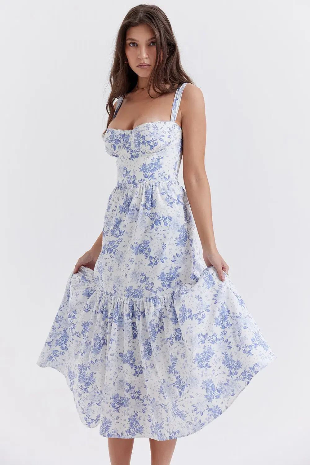 House Of CB  Elia Blue Print Midi Sundress White Size 6 - Image 6
