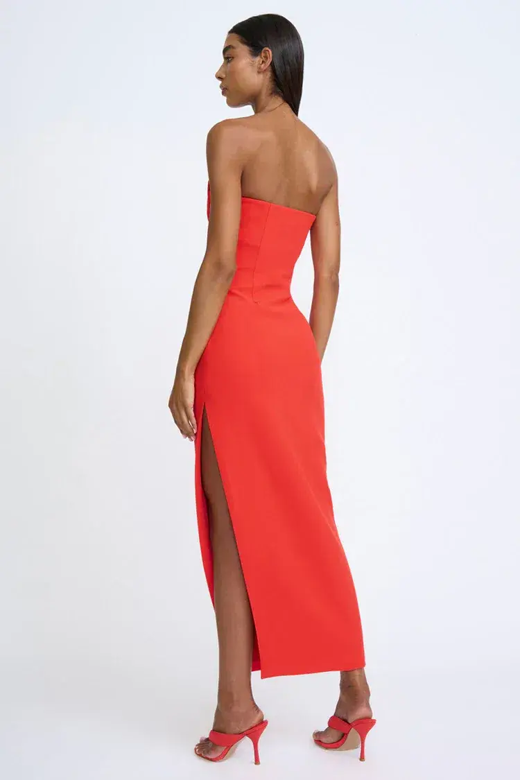 By Johnny Sahana Shell Shape Strapless Midi Dress Red Size 6 - Image 4