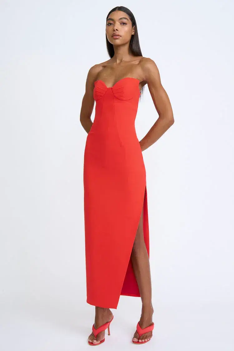 By Johnny Sahana Shell Shape Strapless Midi Dress Red Size 6 - Image 1