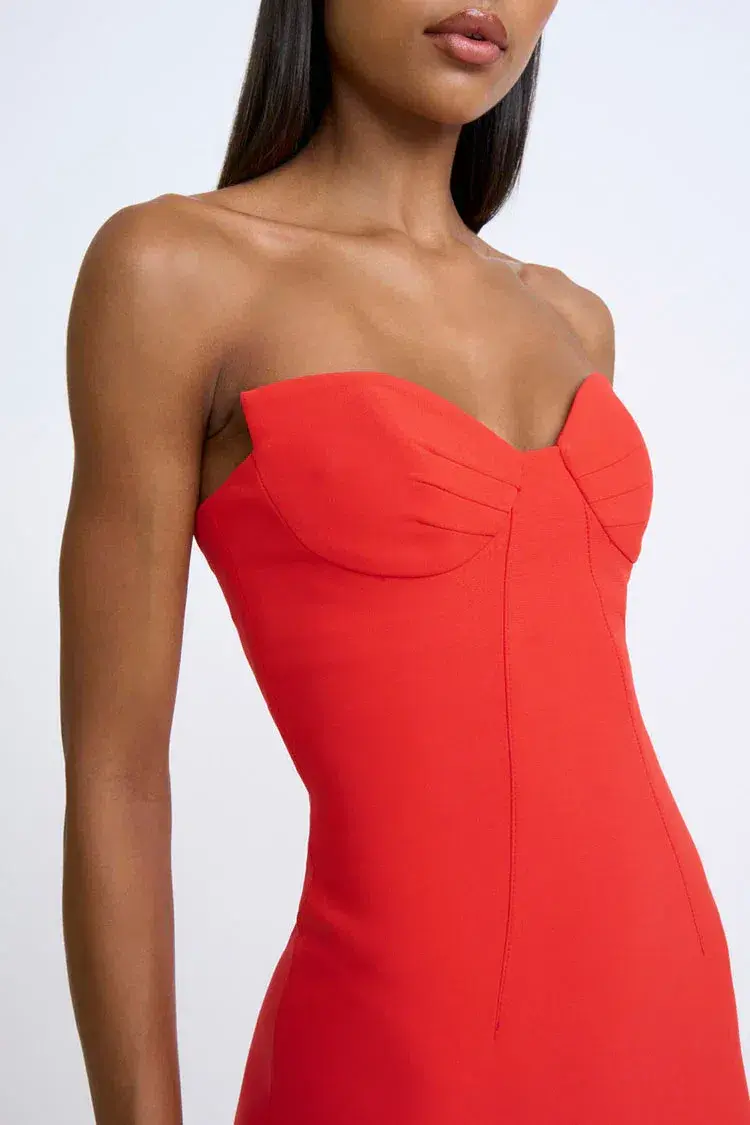 By Johnny Sahana Shell Shape Strapless Midi Dress Red Size 6 - Image 5