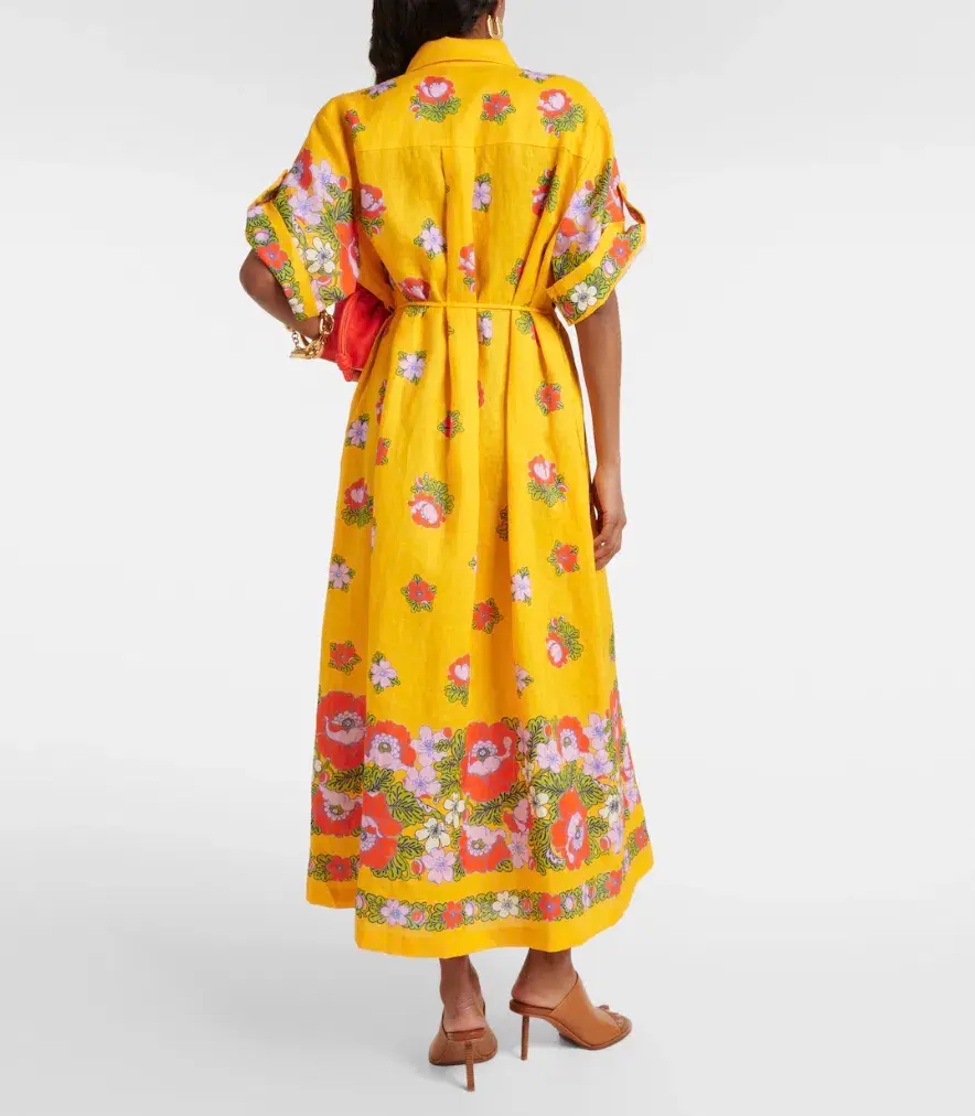 Alemais Belted Floral Linen Shirt Dress Yellow Size 12 - Image 3