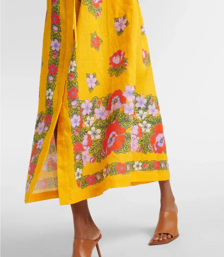 Alemais Belted Floral Linen Shirt Dress Yellow Size 12 for rent on The Volte - main image