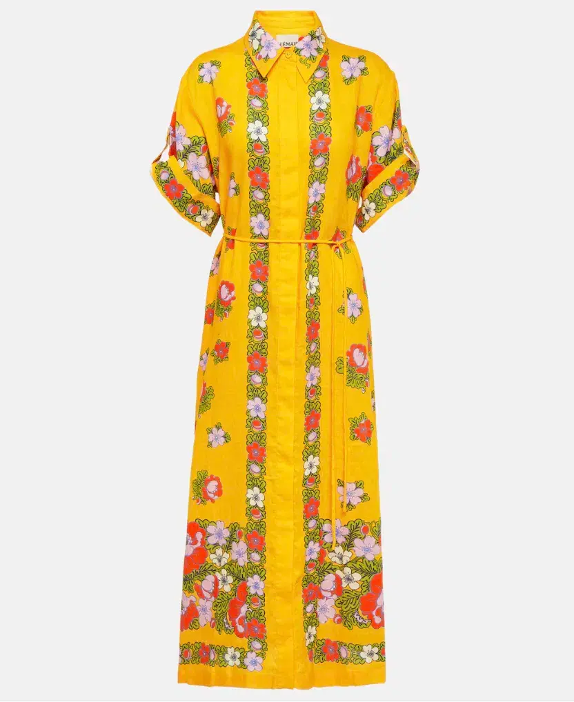 Alemais Belted Floral Linen Shirt Dress Yellow Size 12 for rent on The Volte - main image