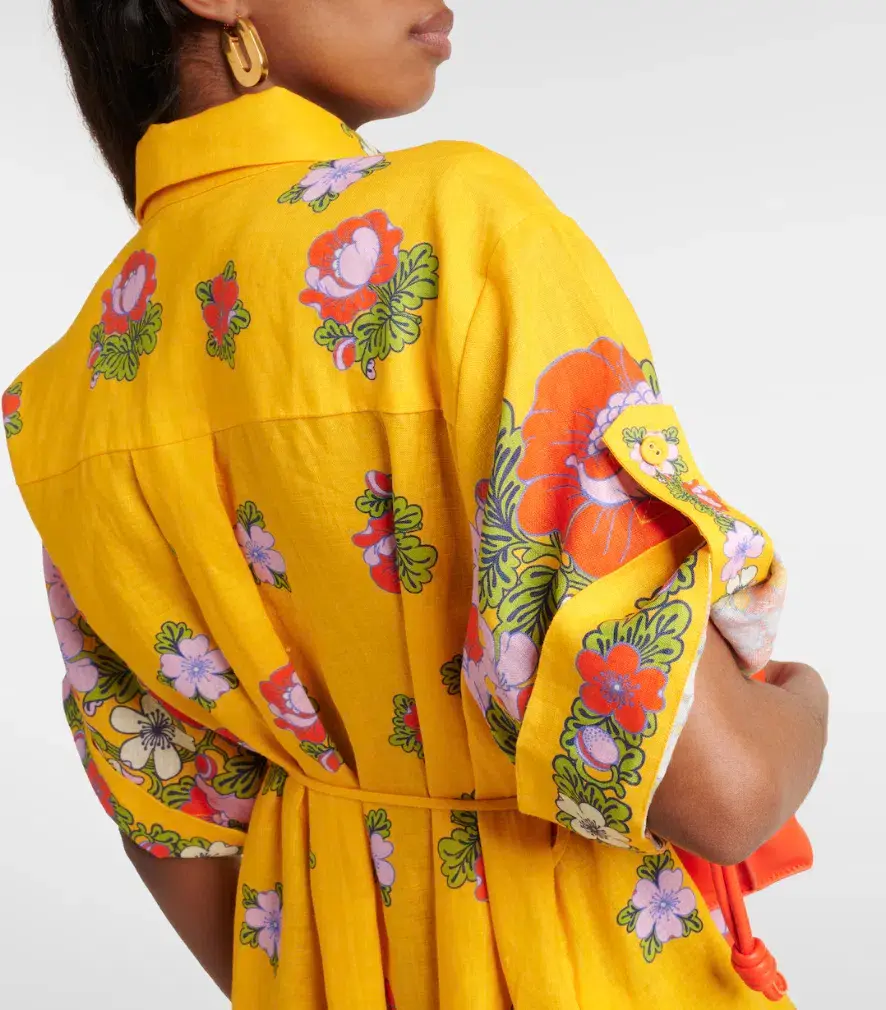 Alemais Belted Floral Linen Shirt Dress Yellow Size 12 for rent on The Volte - main image