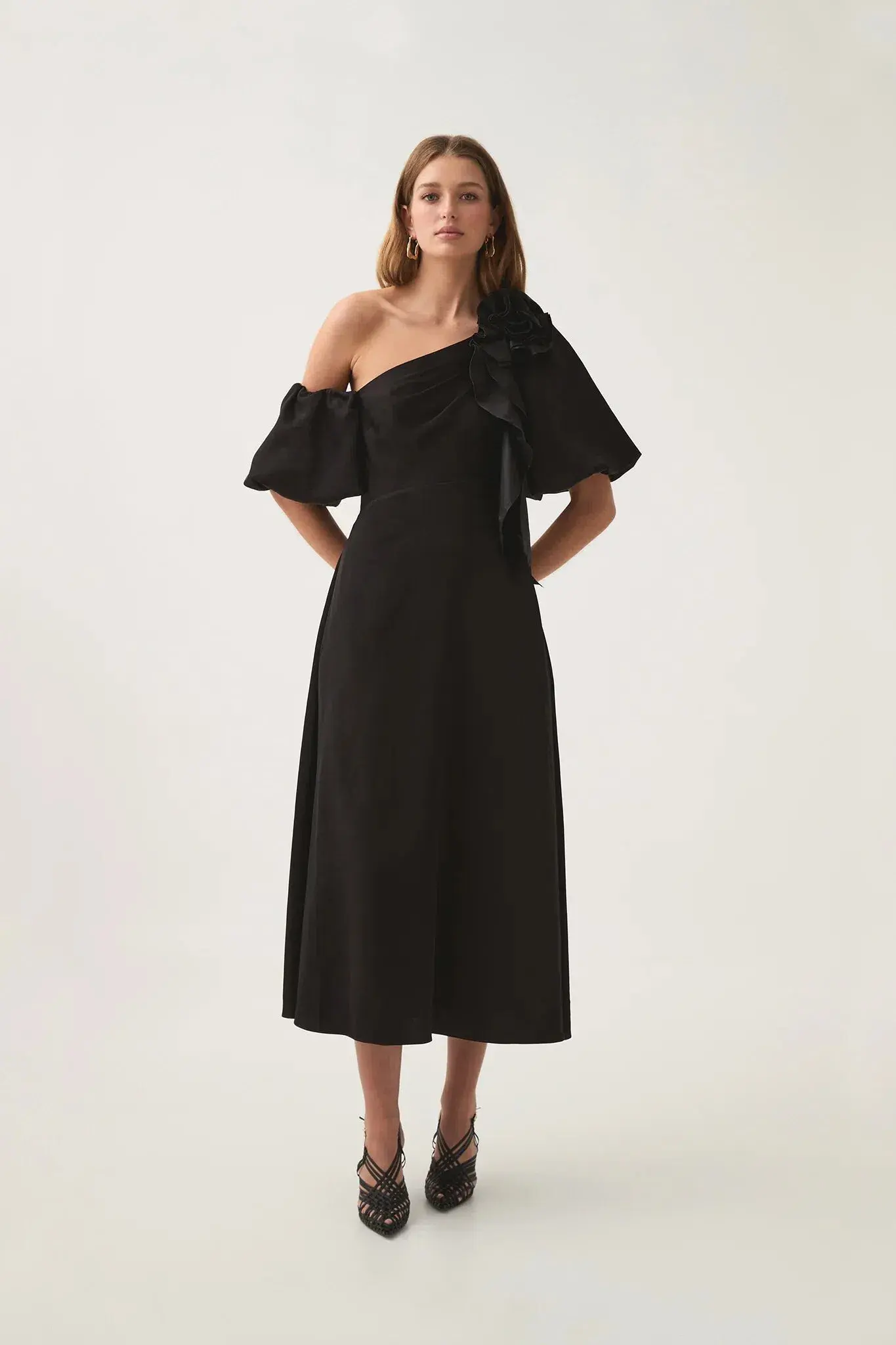 Aje Magnetic Draped Midi Dress Black Size 12 - Image 1