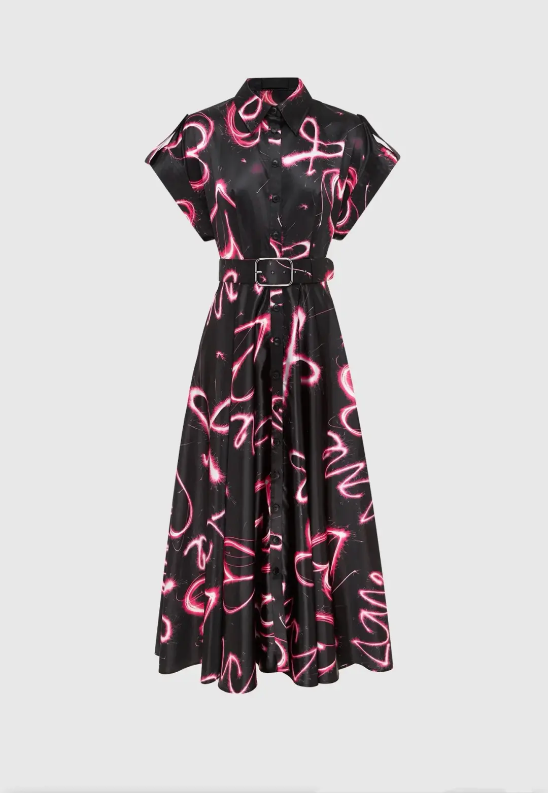 Leo Lin Anita Pocket Shirt Midi Dress Neon Heart Print Size 12 for rent on The Volte - main image