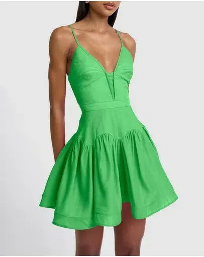 By Johnny Oriana Gathered Mini Dress in Green Size 10  - Image 2