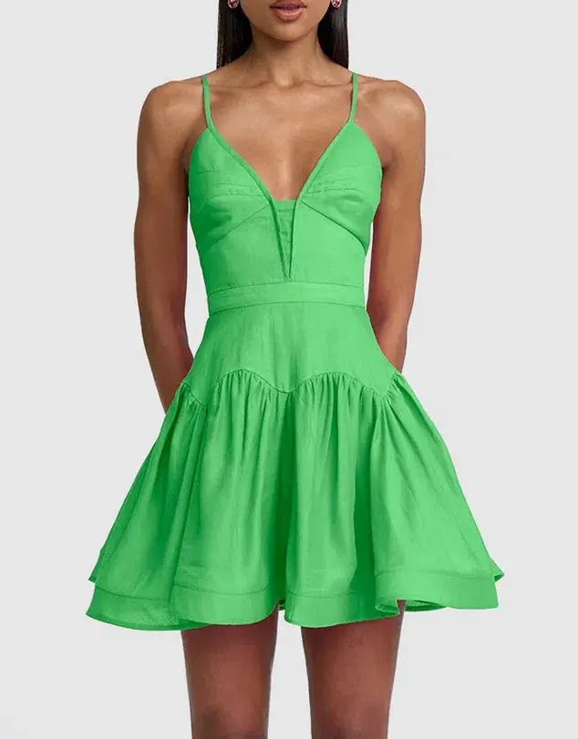 By Johnny Oriana Gathered Mini Dress in Green Size 10  - Image 1