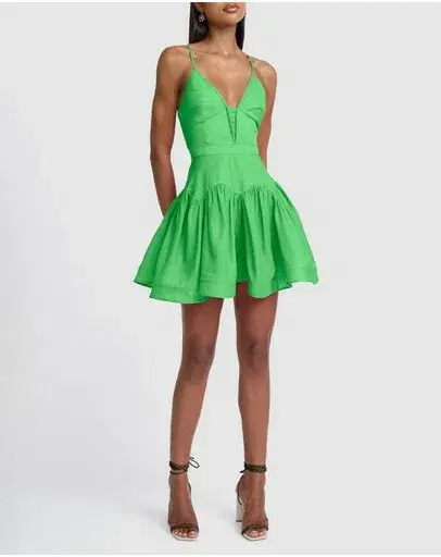 By Johnny Oriana Gathered Mini Dress in Green Size 10  - Image 5