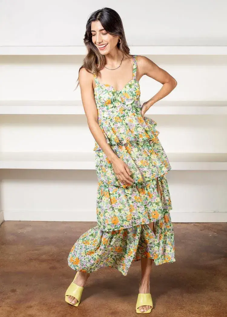 Astr Midsummer Floral Tiered Maxi Dress Size 10 - Image 1