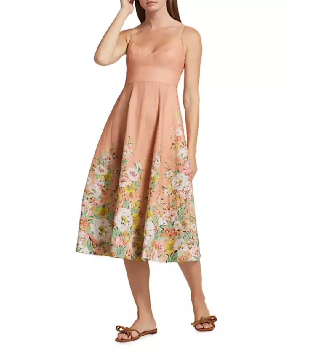 Zimmermann Matchmaker Picnic Dress / Buff Coral Midi Size 0 / AU 8 for rent on The Volte - main image