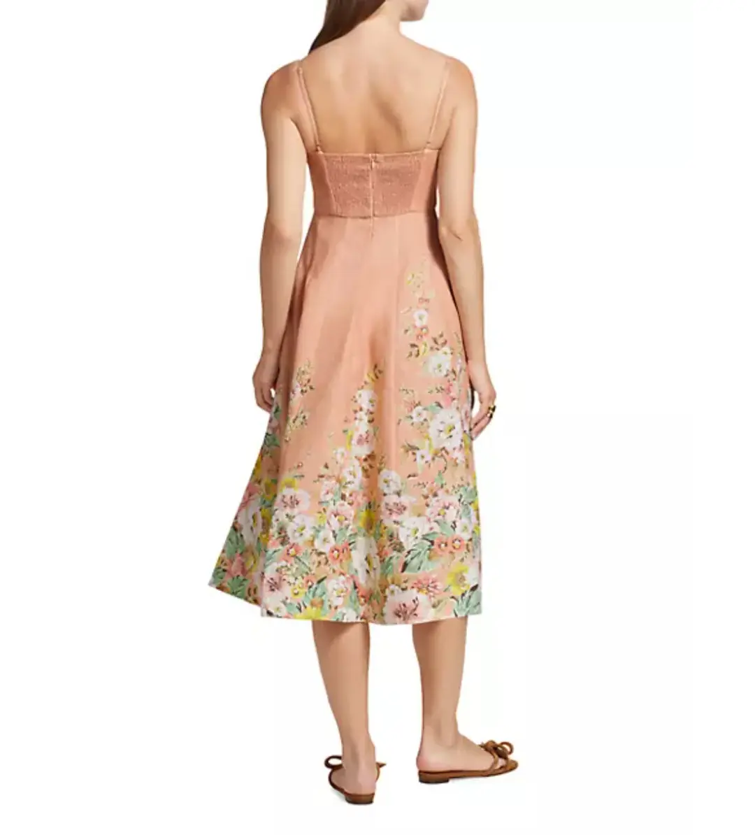 Zimmermann Matchmaker Picnic Dress / Buff Coral Midi Size 0 / AU 8 for rent on The Volte - main image