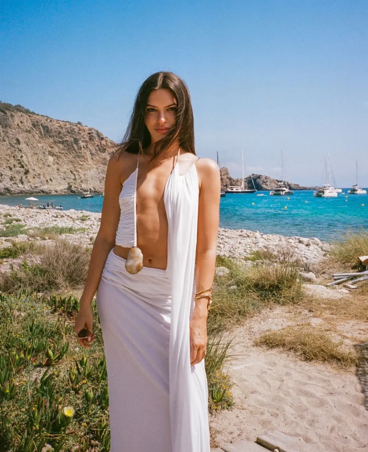 Christopher Esber Elliptic Stone Drape Maxi Dress White Size 6 - Image 4