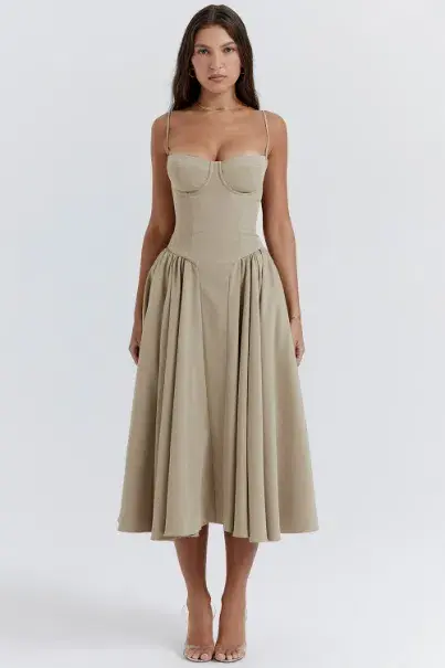 House of CB Samaria Corset Midi Dress Taupe Size 6 - Image 1