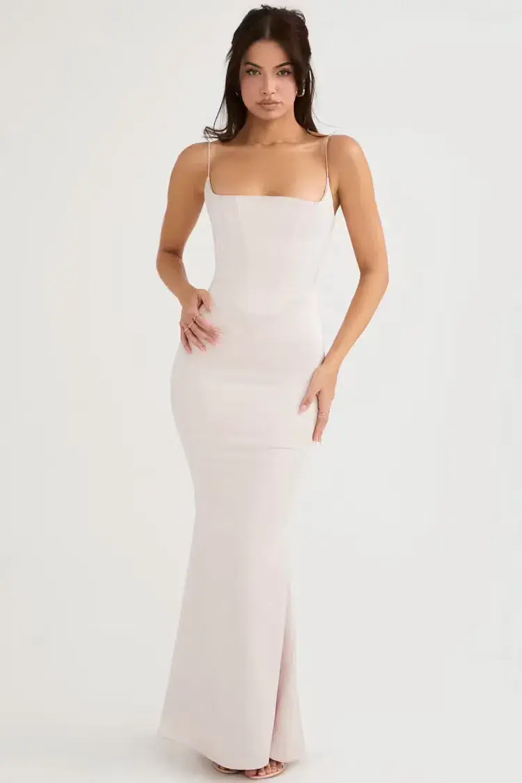  House of CB Olivette Crystal Satin Corset Maxi Dress Pink size 6 - Image 1