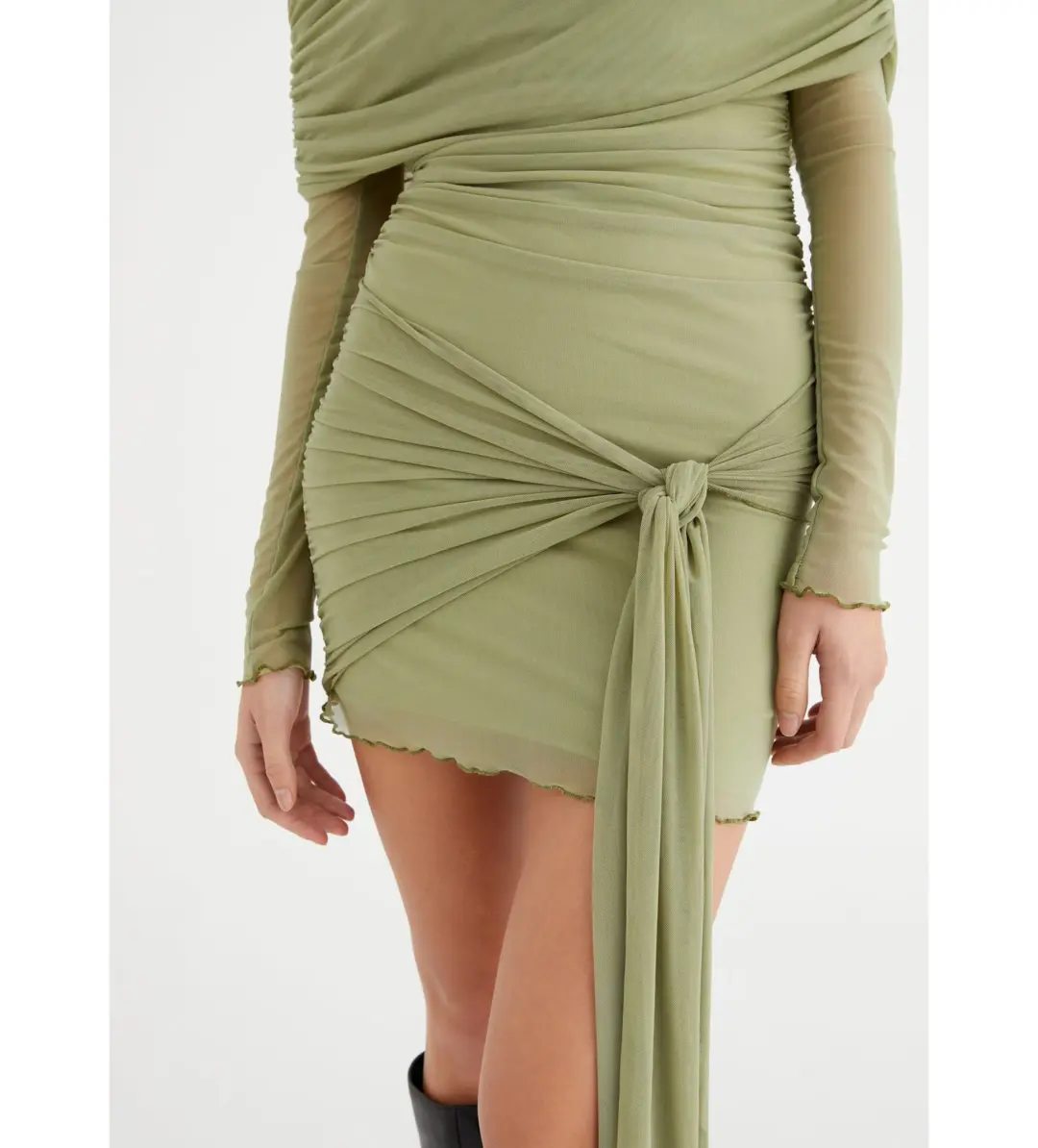 BENNI Yasmin Off Shoulder Mini Dress in Pistachio Size XS/AU 6 for rent on The Volte - main image