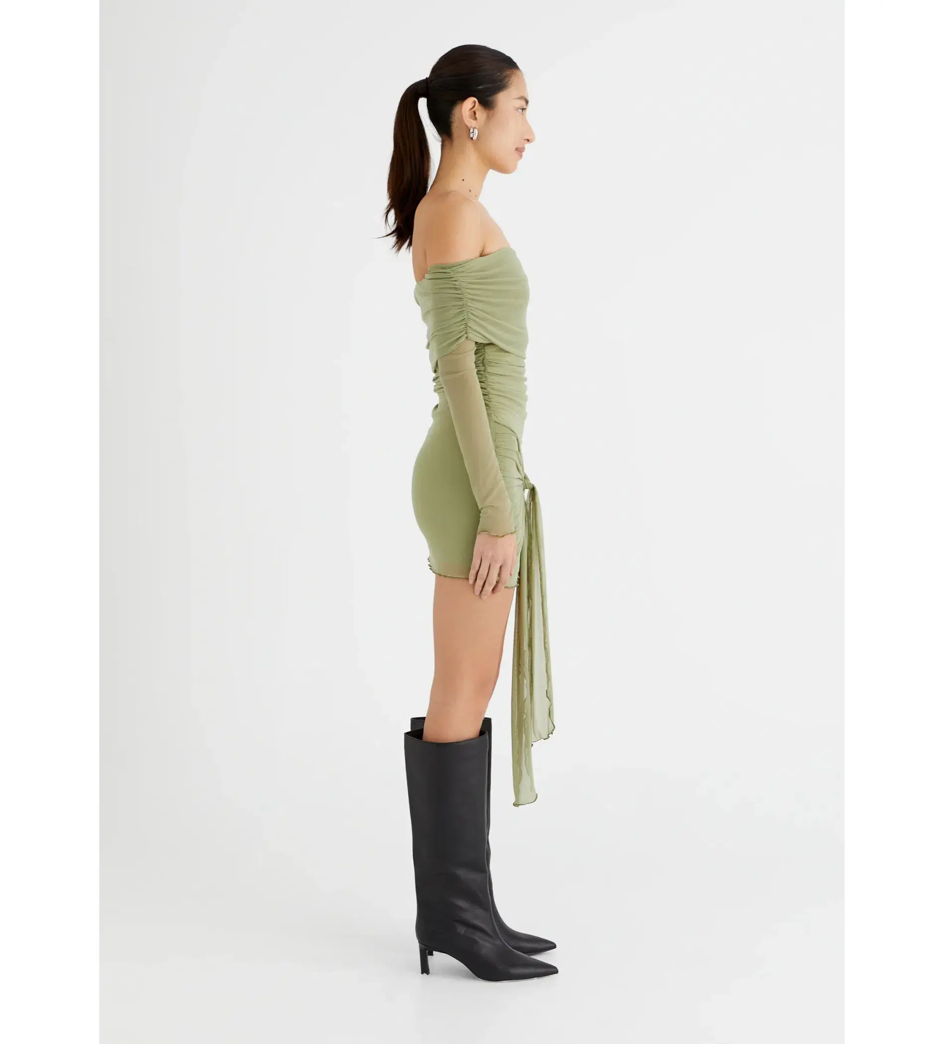 BENNI Yasmin Off Shoulder Mini Dress in Pistachio Size XS/AU 6 - Image 3