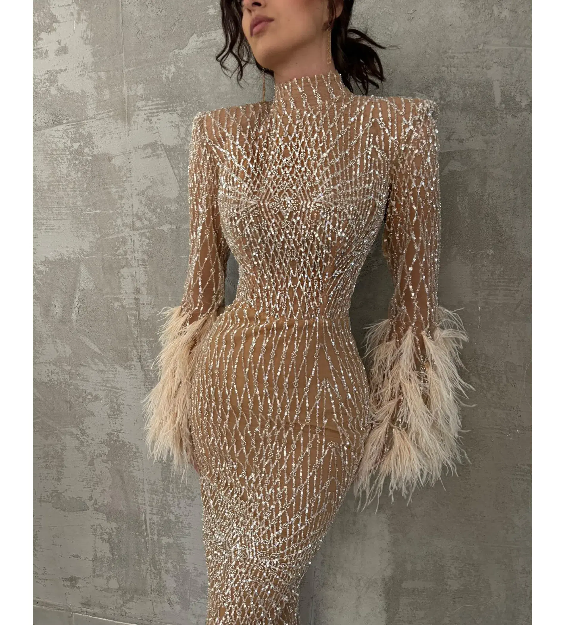 Vildane Kamerolli Elegant Feather Golden Maxi Dress Size AU 8 - Image 2