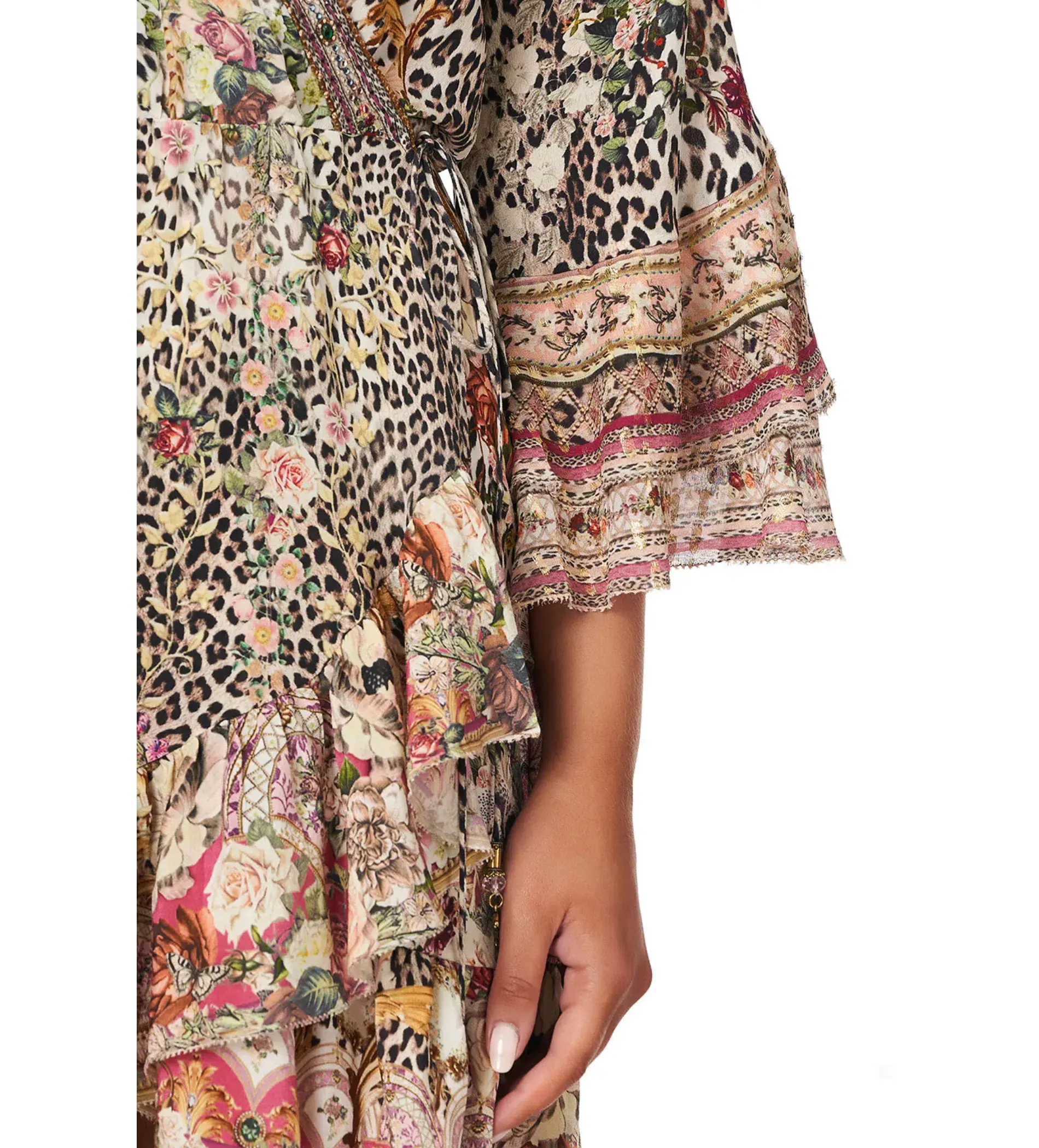 Camilla Anarchy At Annabels Short Wrap Mini Dress With Ruffles Multi Floral Print Size AU 8 - Image 5