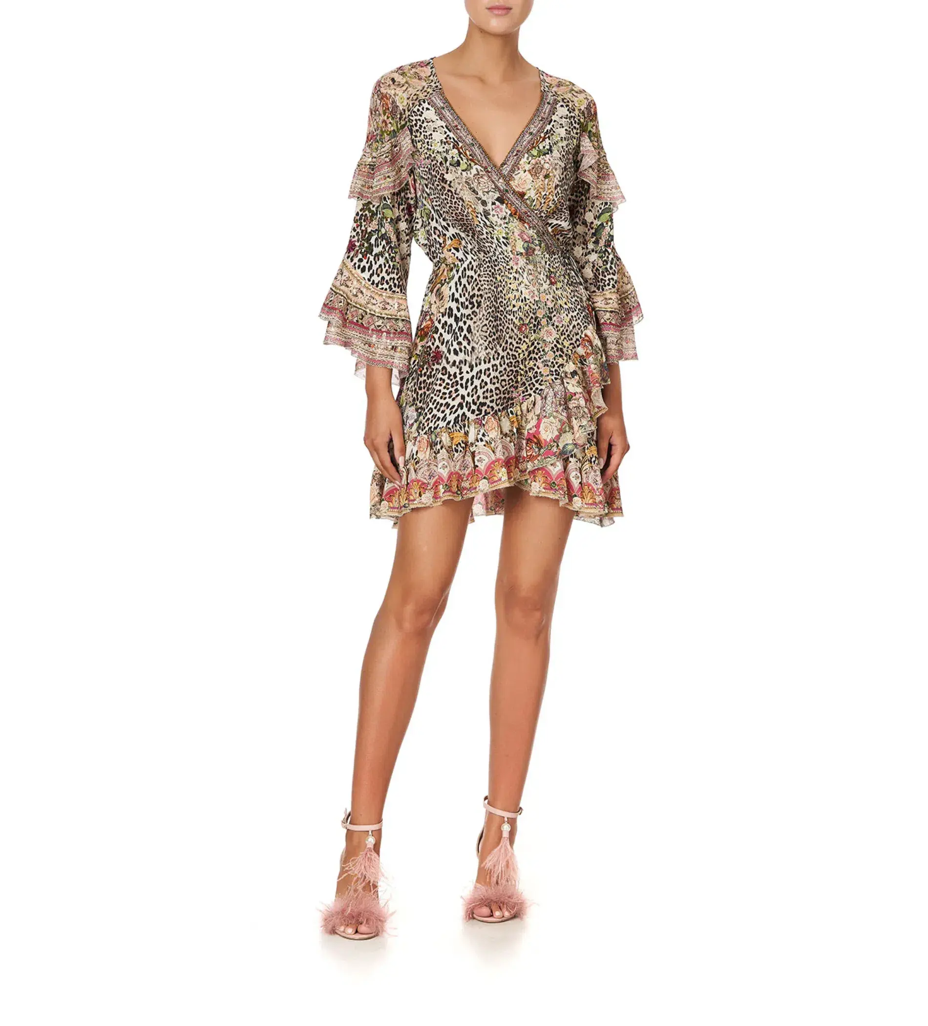 Camilla Anarchy At Annabels Short Wrap Mini Dress With Ruffles Multi Floral Print Size AU 8 - Image 1