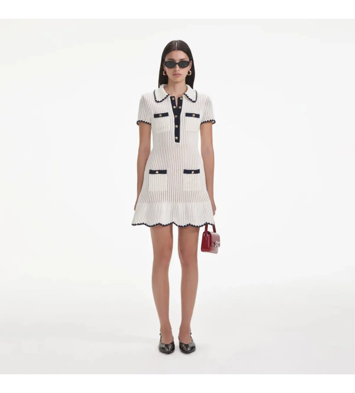 Self Portrait Cream Crochet Collared Mini Dress Size M/AU 8 - Image 1