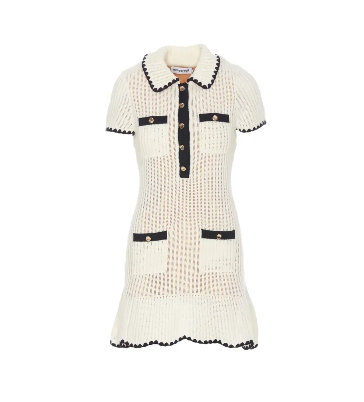 Self Portrait Cream Crochet Collared Mini Dress Size M/AU 8 - Image 4