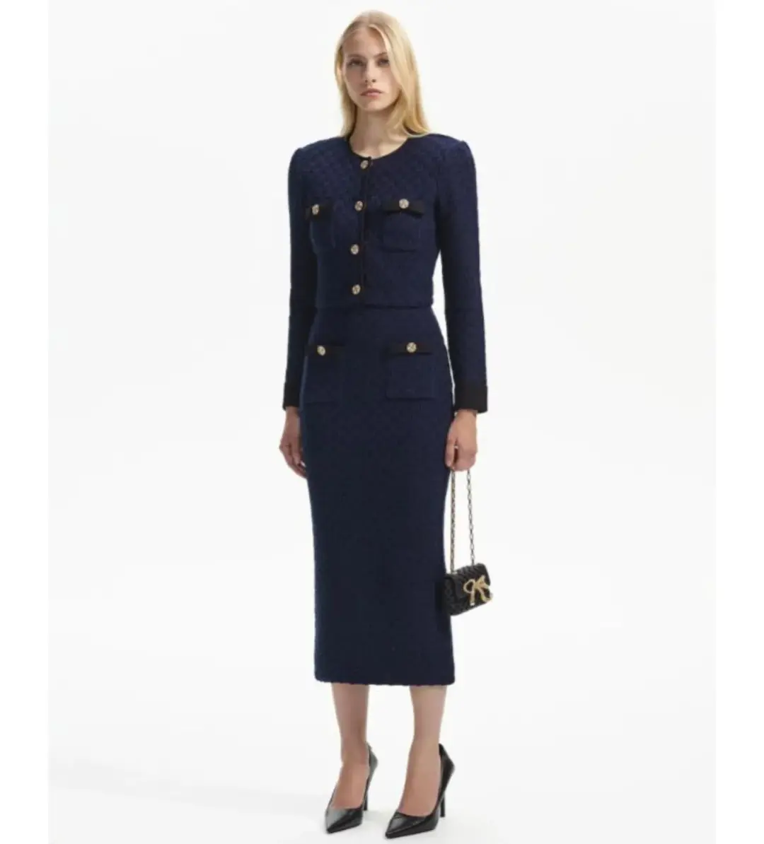 Self Portrait Navy Weave Cropped Cardigan Size M/AU 8 for rent on The Volte - main image