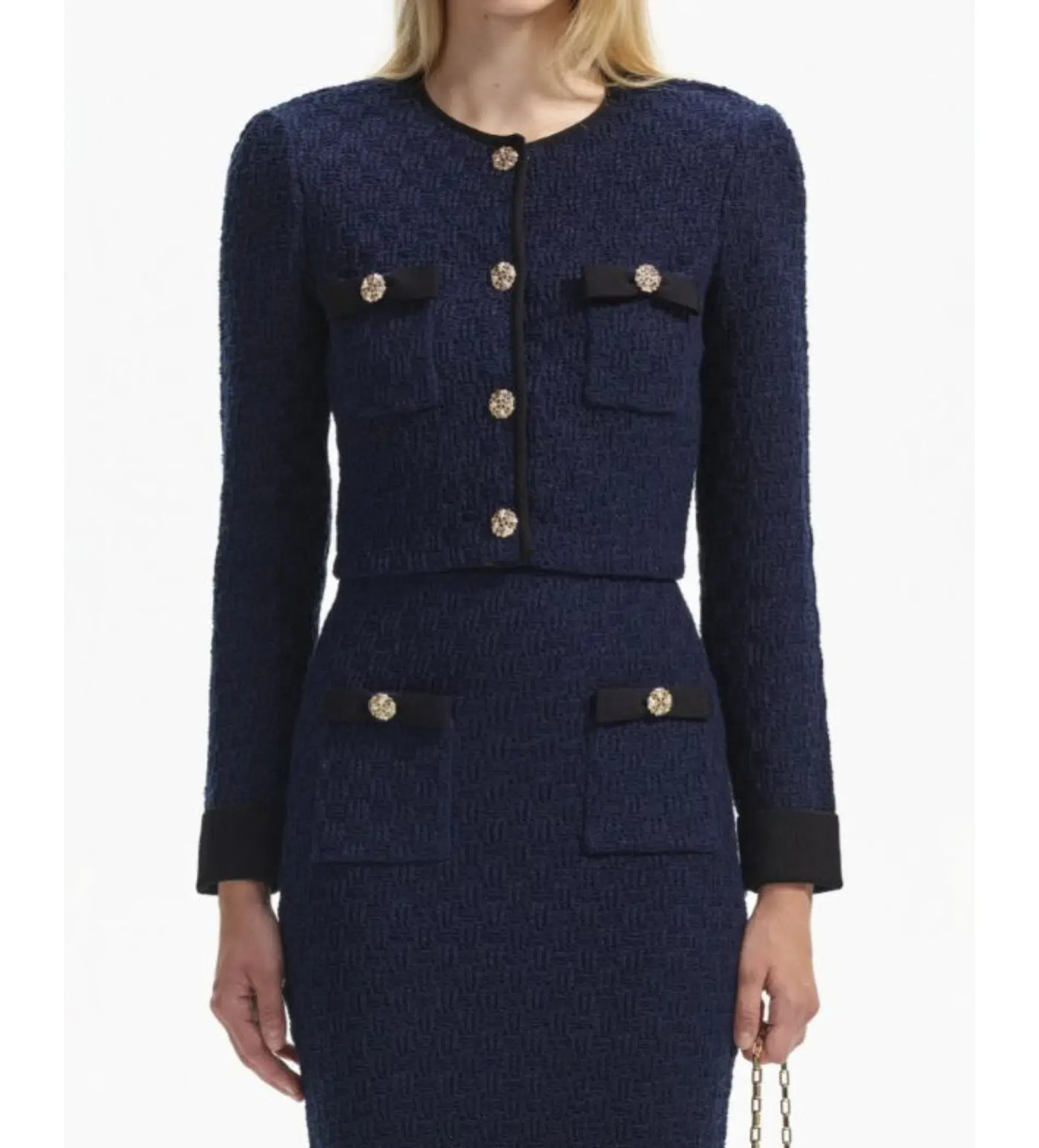 Self Portrait Navy Weave Cropped Cardigan Size M/AU 8 - Image 4