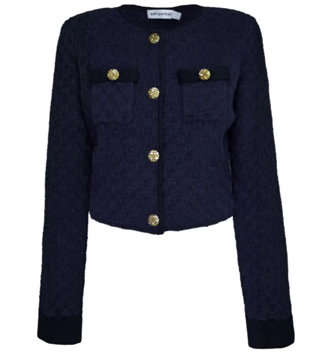 Self Portrait Navy Weave Cropped Cardigan Size M/AU 8 for rent on The Volte - main image