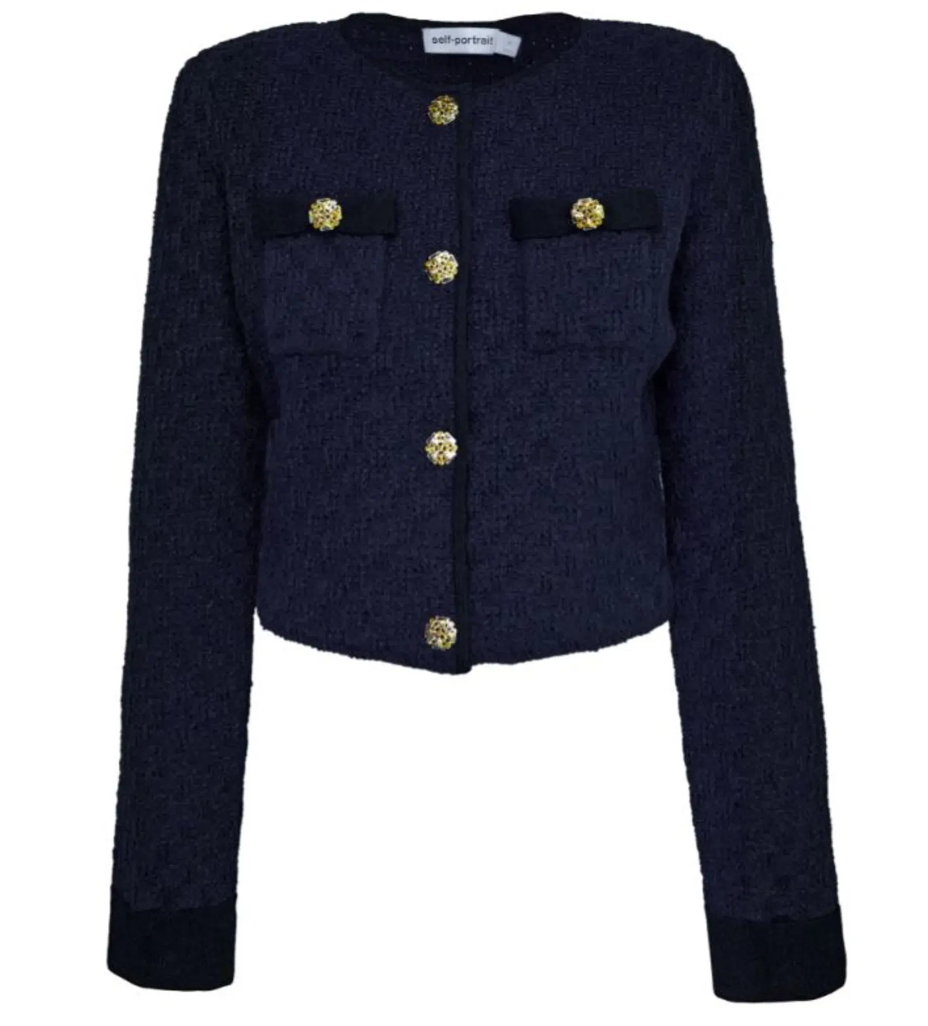 Self Portrait Navy Weave Cropped Cardigan Size M/AU 8 - Image 5