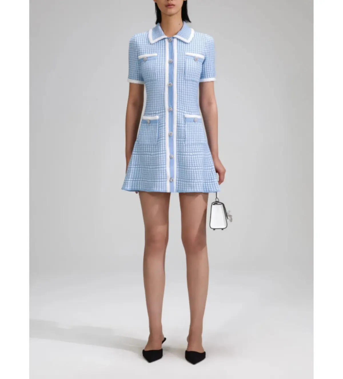 Self Portrait Blue Lurex Knitted Mini Dress Size M/AU 8 - Image 1
