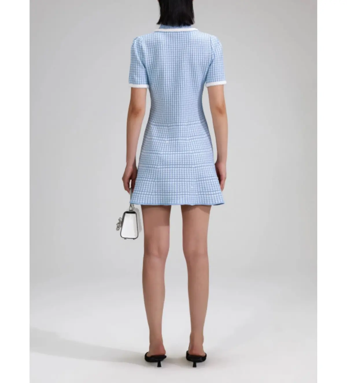 Self Portrait Blue Lurex Knitted Mini Dress Size M/AU 8 - Image 4