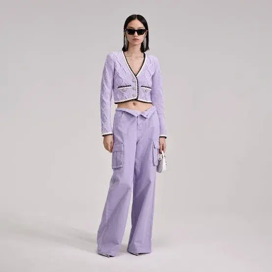 Self Portrait Lilac Cable Knitted Cardigan Size AU 8 for rent on The Volte - main image