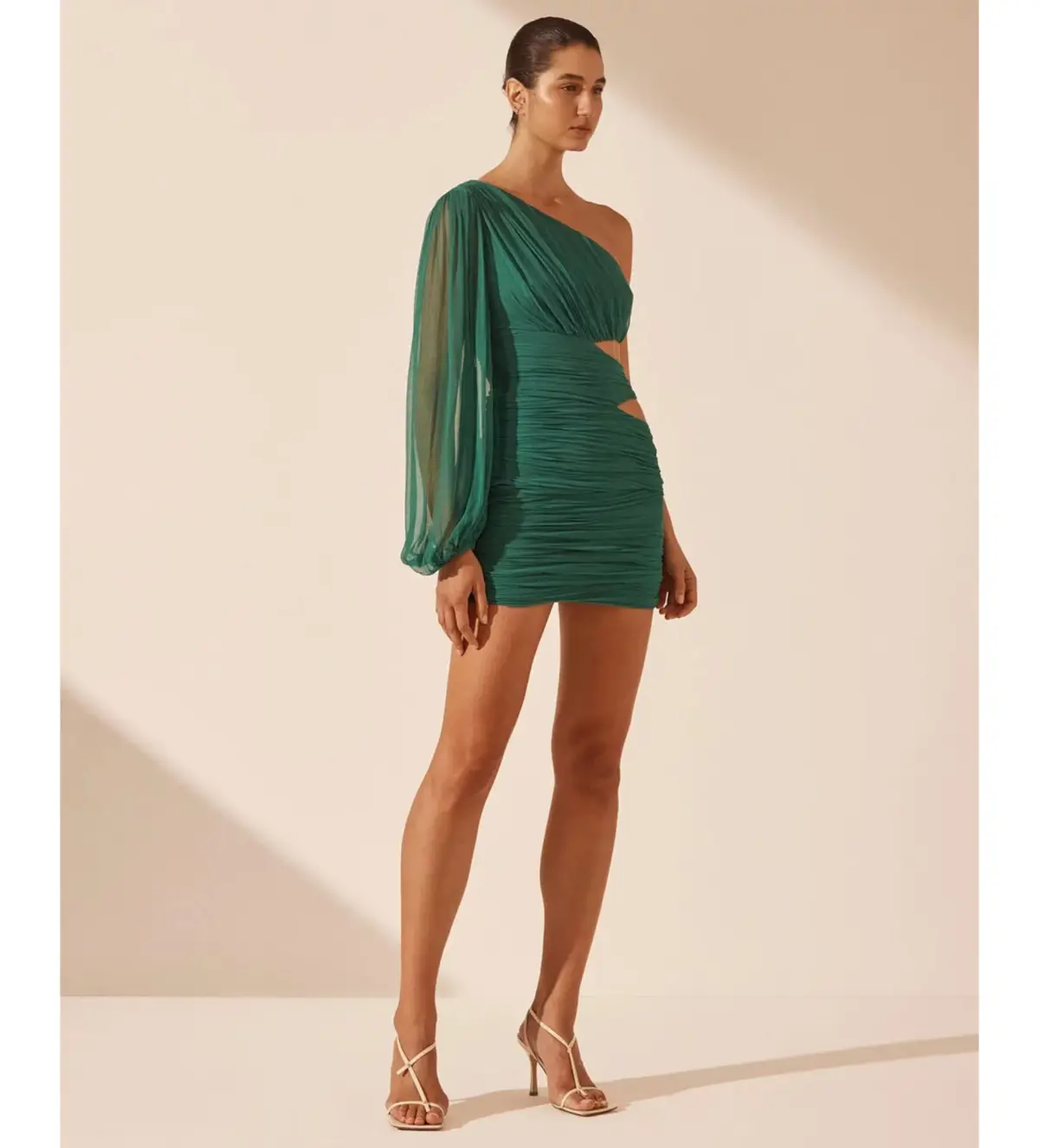 Shona Joy Margot One Shoulder Cut Out Mini Dress in Evergreen Size AU 10 - Image 2
